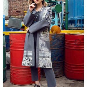 Elegant Gray Floral Women's Cardigan, Fall and Summer